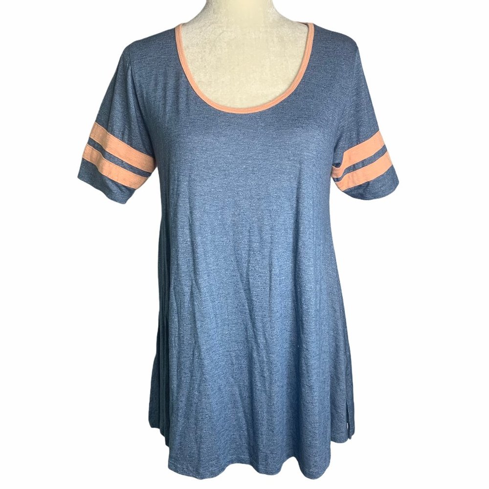 LuLaRoe Heather Blue Short Sleeve Tunic Top 30PE